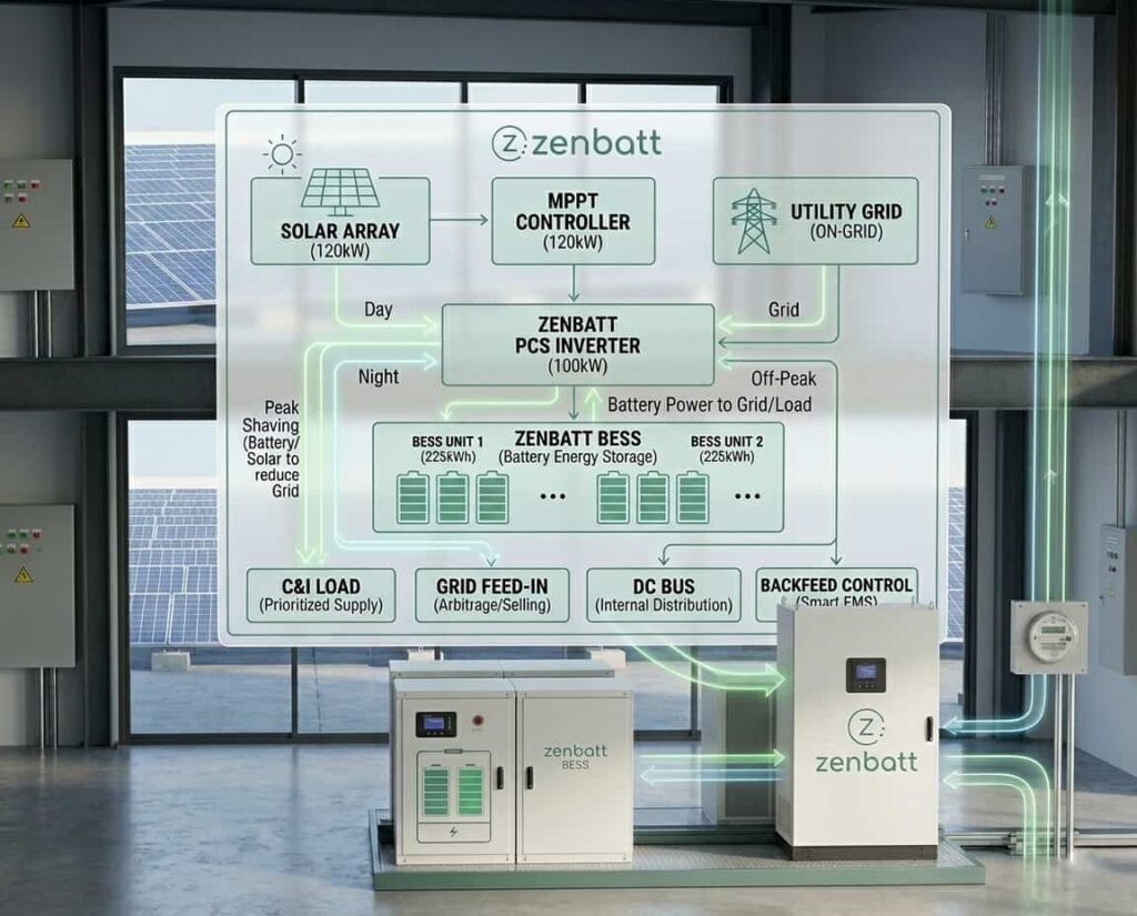 Zenbatt 100kW/225kWh PV+ESS Industrial Energy Storage Diagram